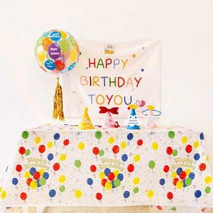 Happy Birthday Tablecloth Colorful Balloon Pattern Disposable Waterproof Plastic Table Cover For Party Celebration Decoration