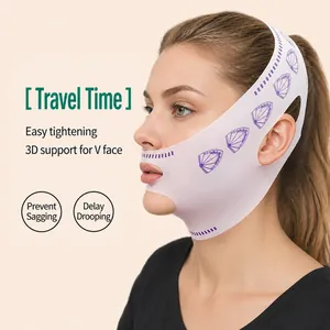 Pink V-line lifting face mask for chin tightening and contouring on female model