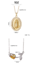 Detailed size specifications for Virgin Mary and tulip pendant necklaces with dimensions
