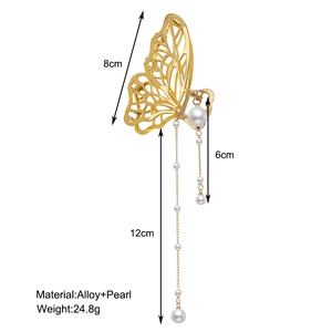 Détails de pince à cheveux papillon dorée avec perles et mesures de taille