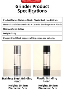 Detailed specifications of dual-head salt and pepper grinder with ceramic core