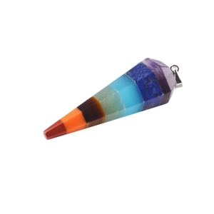 Conical hexagonal 7 chakra natural crystal stone point pendant with silver metal clasp
