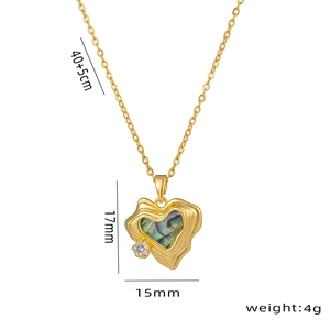 Golden heart necklace with abalone shell inlay and zircon, featuring 40+5cm chain size