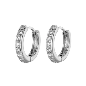 Sparkling silver hoop earrings with pave cubic zirconia stones in minimalist design