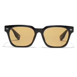 Classic square sunglasses with black frame and transparent yellow lenses for men and women