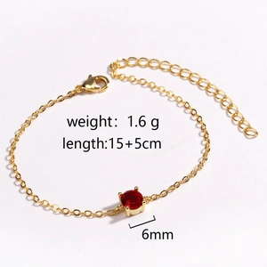 Detailed size specifications for gold chain bracelet with 6mm red stone insert