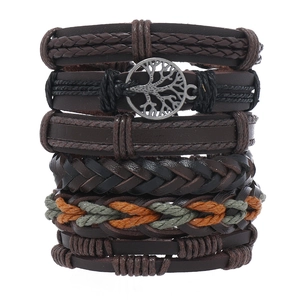 Vintage Handmade Braided Leather Bracelet Tree Of Life Multi Layer Wrap Cord Bracelet Punk Style Bohemian Jewelry Gift