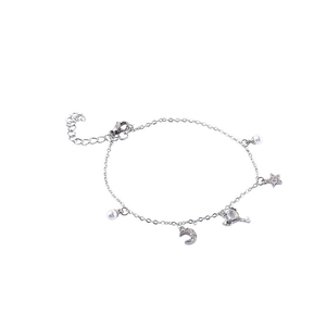 Elegante bracciale in argento con ciondoli stella luna in zircone e pietra occhio di gatto