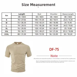 Size chart for slim fit t-shirt with measurements for length, bust, and shoulders in cm/inch