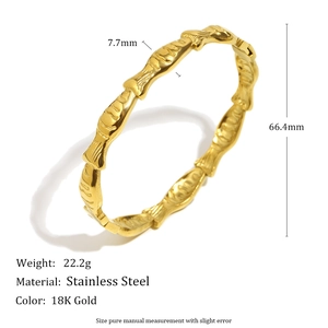 Minimalist 18K gold plated stainless steel fish relief open bangle with polished finish