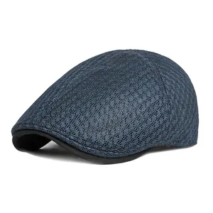Navy blue breathable mesh ivy cap for men and women featuring honeycomb knit texture