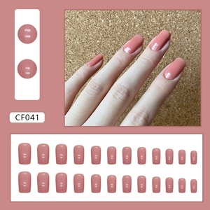 Sweet peach pink square press-on nails set with 24 pieces in glossy finish