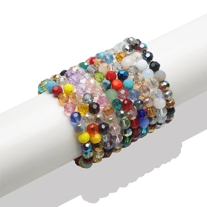 Rainbow faceted crystal bead bracelet on display stand with multicolor 32-facet glass beads