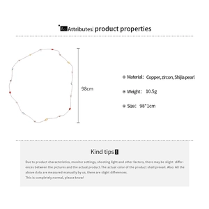 Detailed size chart for the stainless steel necklace with pearls and colorful zircons