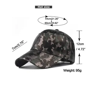 Guide des tailles pour casquette camouflage en cuir PU avec mesures et dimensions précises