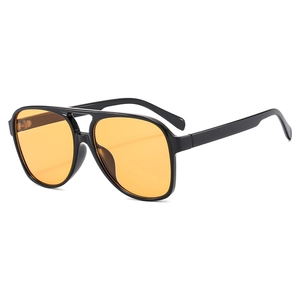 Classic double bridge aviator sunglasses with black frame and orange tinted lenses