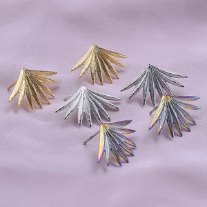 Set di 6 orecchini a foglia di palma in acciaio inossidabile color oro, argento e arcobaleno