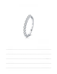 Detail view of S925 sterling silver band with 9 round-cut moissanite stones and specs
