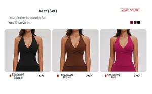 Detailed view of the three-color athletic yoga vest set with cross-front pleated design