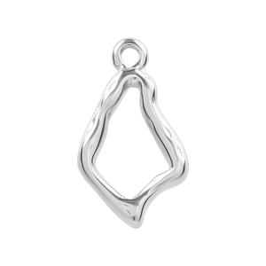 Detailed view of silver irregular hollow diamond-shaped pendant in 304 stainless steel
