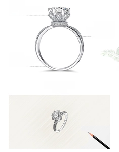 Detail of 925 sterling silver crown ring with 5A zircon and manual inlaying