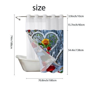Waterproof shower curtain with yellow rose and white doves pattern in winter heart wreath