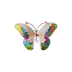 Elegant multi-color butterfly brooch with colorful enamel wings and crystal rhinestones
