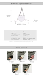 Size guide for heart-shaped PU mini crossbody bag with 114cm chain strap dimensions