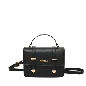 Classic black PU leather crossbody bag with gold hardware and top handle for women
