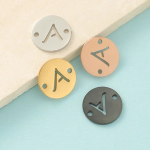 Breloques Alphabet En Acier Inoxydable Rond Creux Lettre A-Z Connecteur Double Trou Pour Fabrication Bijoux DIY
