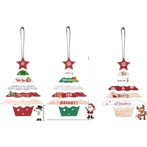 Three-piece wooden Christmas tree hanging ornaments set with Merry Christmas text