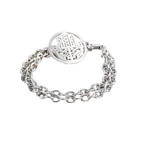 Double-layered silver Hamsa Hand pendant bracelet in polished stainless steel for women