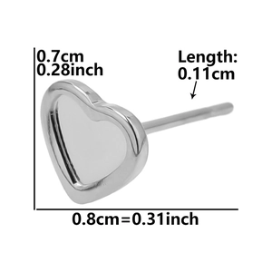 Detailed size chart for heart-shaped stainless steel stud earring with dimensions in cm