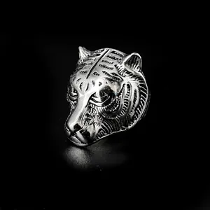 Men's Punk Stainless Steel Tiger Head Ring Cool Domineering Animal Signet Band Ring Vintage Masculine Fashion Jewelry Accessory