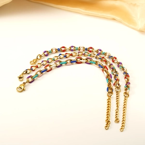 Colorful enamel Cuban link stainless steel bracelets with gold plating for women