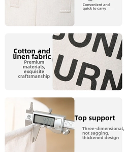 Detail view of cotton linen laundry hamper showing thick handle and 4.33mm material thickness