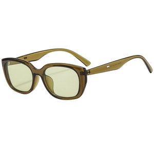 Vintage cat eye sunglasses with amber frames and yellow lenses in a side view profile