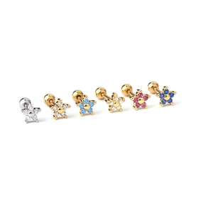 Mini floral 20G stainless steel stud earrings with colorful zircon and screw ball backs