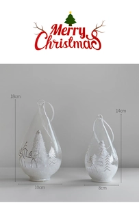 Detail of water drop glass Christmas tree with snowy forest interior and size labels