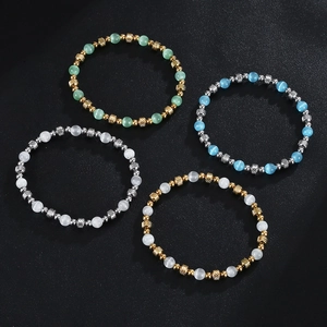 Fashion Stainless Steel Bracelet Cat Eye Effect Beaded Bracelet For Women Waterproof Elastic Artificial Pearl Jewelry