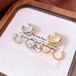 Elegant set of six gold and silver plated zircon ear cuffs in minimalist fashion style