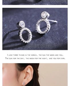 Detail of silver S925 earrings with double hoop pavé cubic zirconia and model view