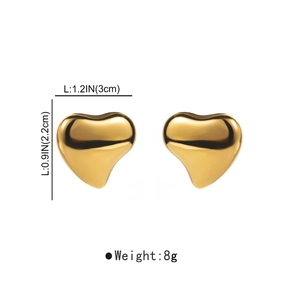 Größenangaben zu Herzohrsteckern in 18K Gold mit 1,2 x 0,9 Zoll Maßen und 8g Gewicht
