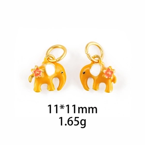 Detail of yellow enamel elephant charms, 11x11mm, 1.65g, for DIY jewelry making