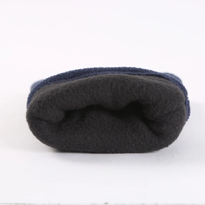 Winter thermal fleece gloves in navy blue with thick black plush lining for windproof warmth