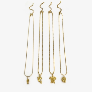 Vintage gold turtle dolphin seashell pendant necklaces set for women in stainless steel