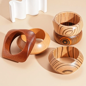 Retro Wood Bangle Bracelet Geometric Natural Grain Handmade Ethnic Style High End Jewelry Accessories For Women