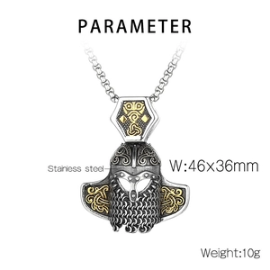 Détails du pendentif casque viking hibou avec dimensions 46x36mm et texture acier inoxydable