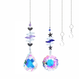 AB crystal suncatchers with heart and starfish motifs on decorative metal chains