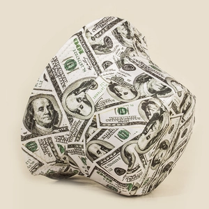 Stylish white bucket hat featuring a trendy all-over US dollar currency print pattern